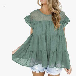 DOROSE Women's Summer Top Ruffle Loose Casual Sleeveless Blouses Tops - M
